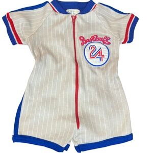 Vintage 80's Kid's Club Baseball 24 Baby Playsuit 12M